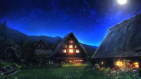 Peaceful Mountain Village Evening (1280x720) Resolution Wallpaper