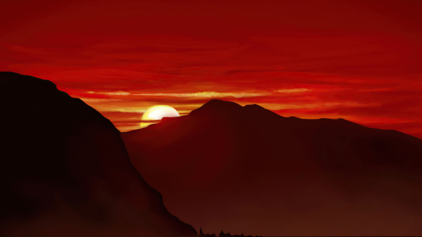 Peaceful Mountains Sunset 5k Wallpaper