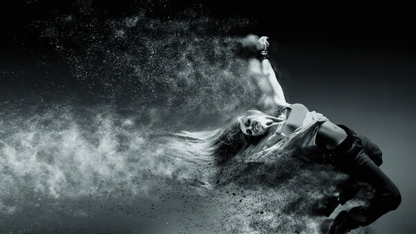 Person Movement Speed Black And White Sand Explosion Wallpaper