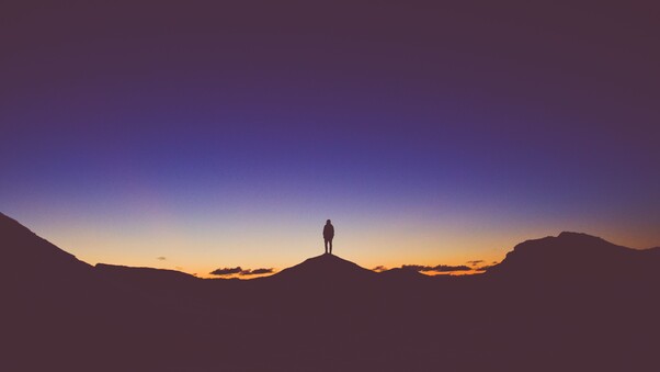 Person Standing Mountain Watching View Silhouette Photography 4k 5k Wallpaper