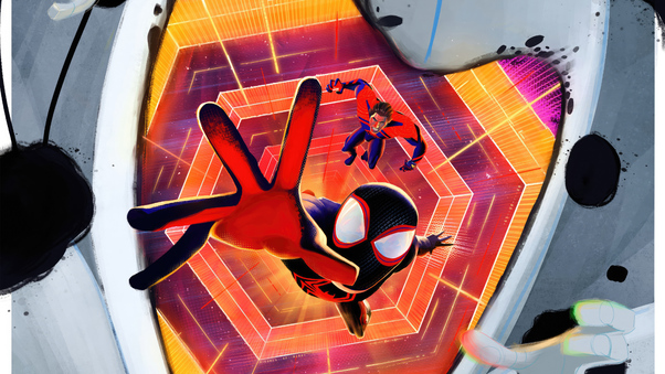 Peter B Parker Miles Morales And The Spot Spiderman Across The Spider Verse Poster Wallpaper