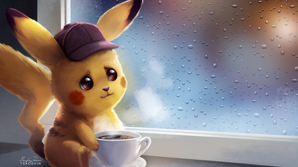 Pikachu Drinking Coffe Wallpaper