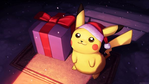 Pikachu On Christmas Day Fanart Wallpaper