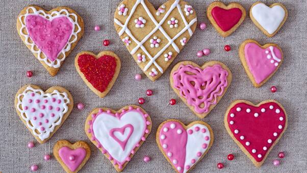 Pink Color Heart Shaped Cookies Wallpaper