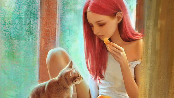 Pink Hair Girl With Cat Wallpaper,HD Artist Wallpapers,4k Wallpapers ...
