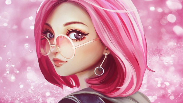 Pink Hair Sun Glasses Fantasy Girl 8k Wallpaper