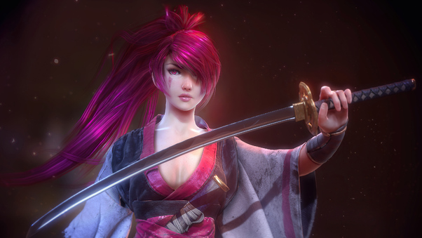 Pink Hair Warrior Girl With Sword Wallpaper