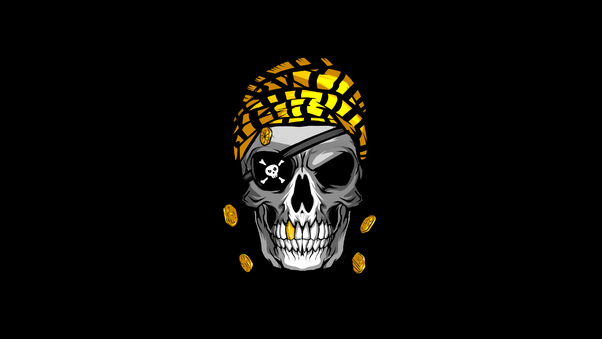Pirate Skull Gold Minimal 4k Wallpaper