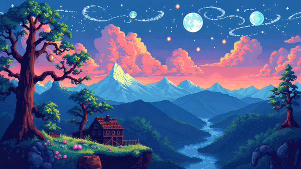 Pixelated Home Among The Stars (1280x720) Resolution Wallpaper