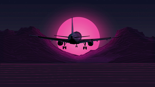 Plane Synthwave 5k Wallpaper
