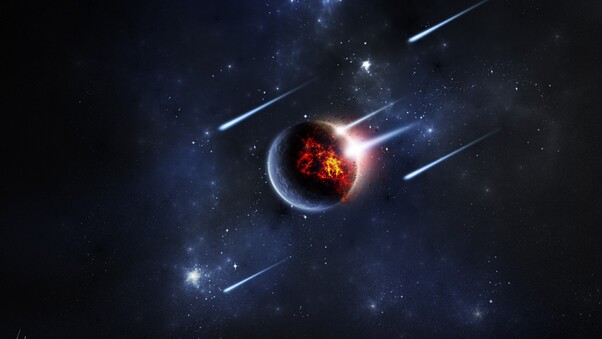 Planet Meteors Digital Art Wallpaper