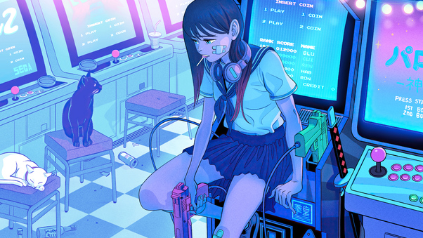 Playing Again Anime Girl Retro Gaming Wallpaper