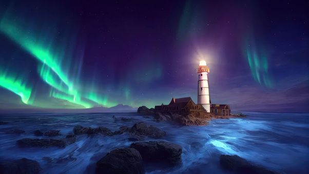 Polar Lighthouse Aurora Wallpaper