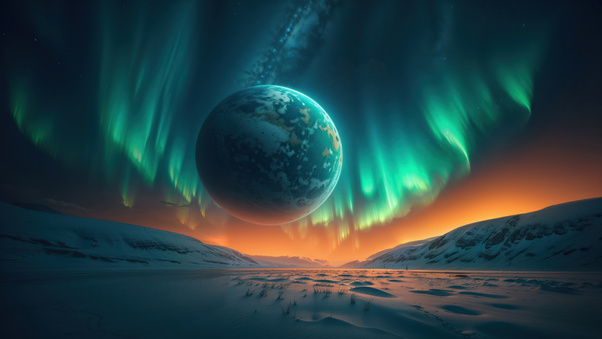 Polar Planetscape Northern Lights Fantasy 4k (1280x720) Resolution Wallpaper