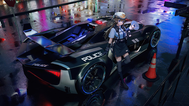 Police Anime Girl 4k Wallpaper