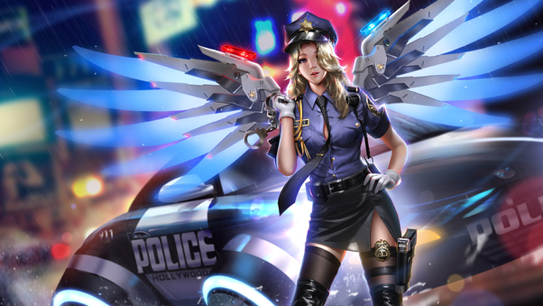 Police Girl Mercy Overwatch 2018 HD Wallpaper