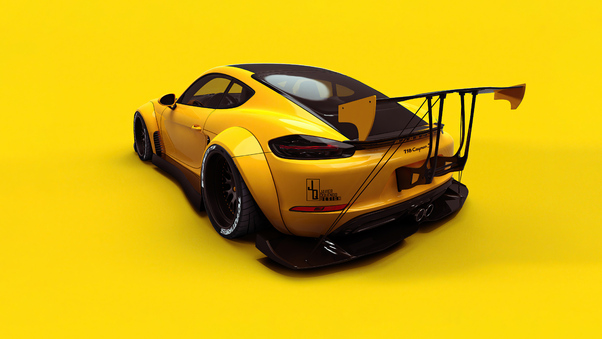 Porsche 718 Cayman S Yellow Background 5k Wallpaper