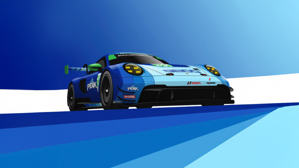 Porsche 911 Gt3r Blue Striped Livery (3440x1440) Resolution Wallpaper