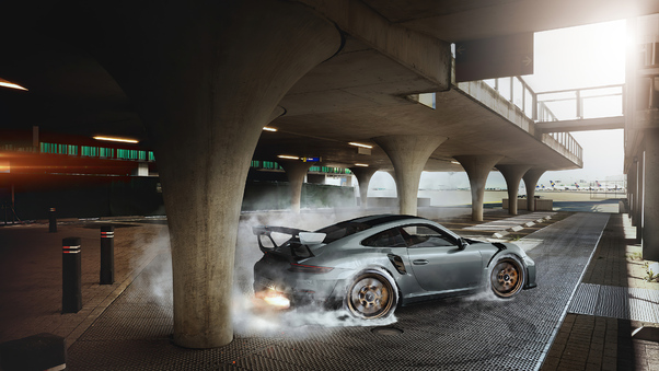 Porsche GT2 RS Burning The Wheels 4k Wallpaper