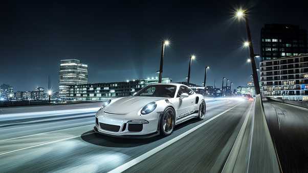 Porsche White On Road Wallpaper