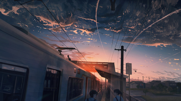 Power Lines Train Anime 4k Wallpaper