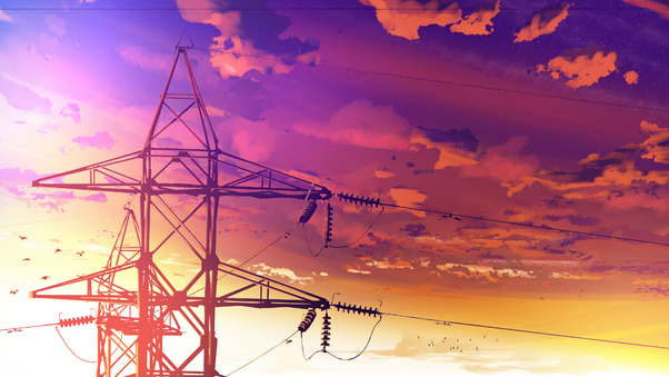 Powerlines Anime Scenery 4k Wallpaper