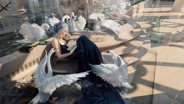 Princess Reading Stories With Swans Wallpaper