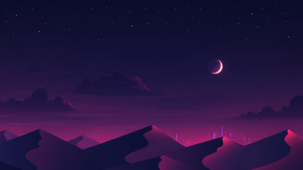 Purple Desert Night City (3000x2000) Resolution Wallpaper