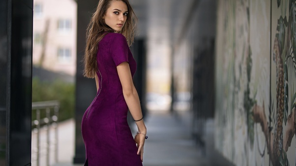 Purple Dress Long Hair Model Wallpaper
