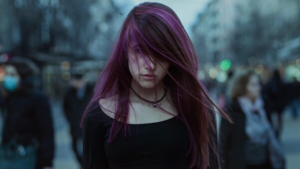 Purple Hairs Girl Wallpaper