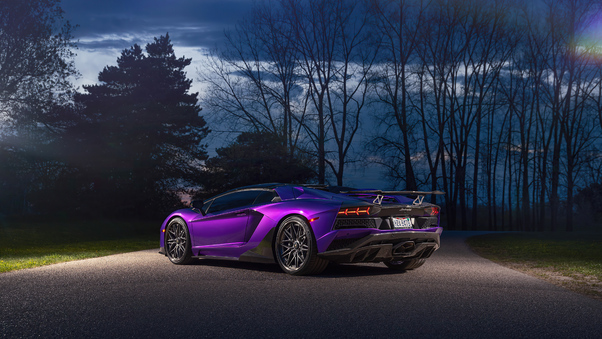 Purple Lamborghini Aventador Rear 5k Wallpaper