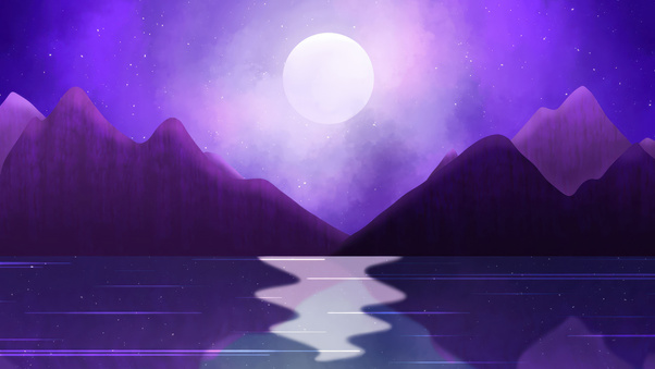 Purple Mountain And Moon Reflection Wallpaper