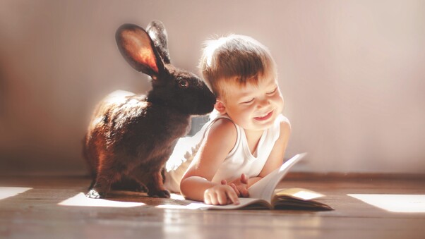 Rabbit And Children Cute Wallpaper