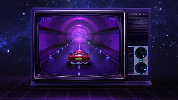 Racing Car Tv Synthwave Wallpaper