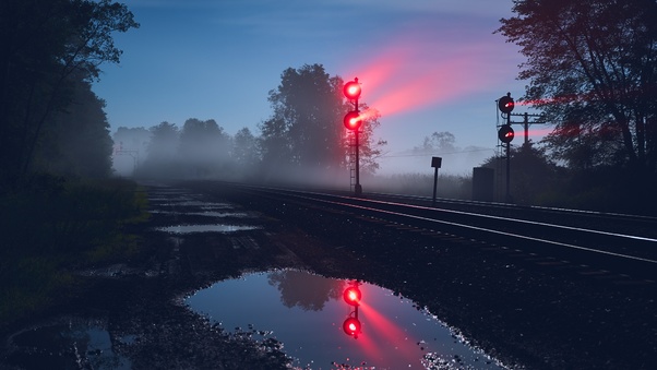 Railway Track Light Exposure Wallpaper