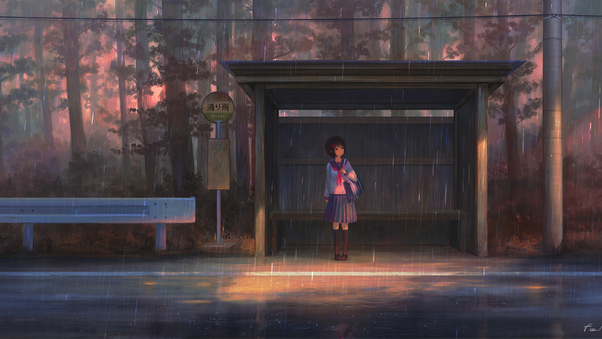 Rain Anime Girl Bustand 4k Wallpaper