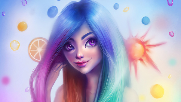 Rainbow Hair Girl Wallpaper