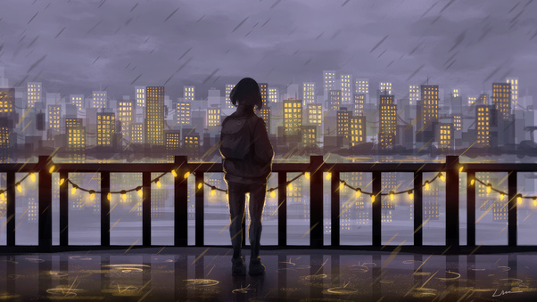 Rainy City And Thoughts Anime Girl Wallpaper
