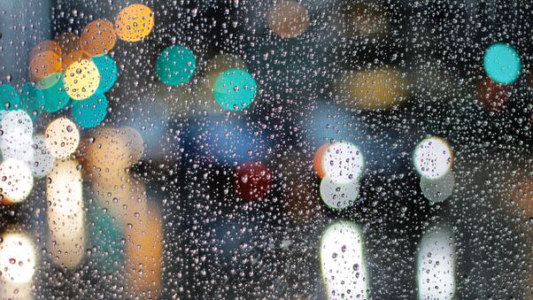 Rainy Day Drops On Glass Lights Bokeh 5k Wallpaper