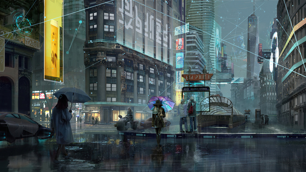 Rainy Day In Cyber City Wallpaper