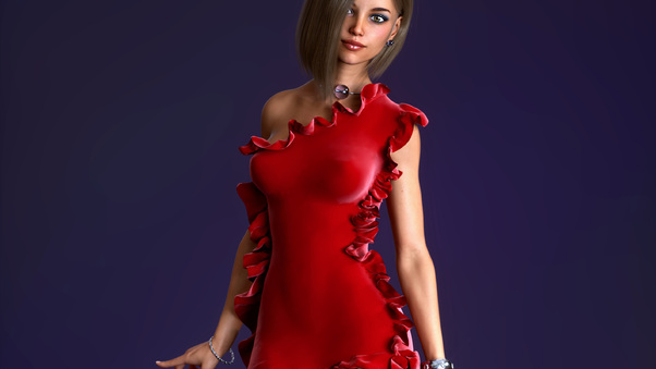 Red Dress Girl 3D Cgi 4k Wallpaper