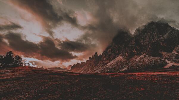 Red Dusk Landscape Mountain Scenic 5k Wallpaper