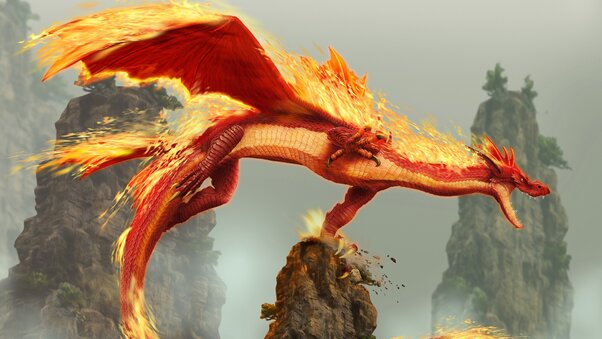 Red Fire Dragon Creature Fantasy Monster 5k Wallpaper
