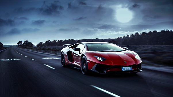 Red Lamborghini Aventador Moon Night Wallpaper