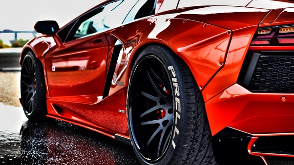 Red Lamborghini Aventador Rear Wallpaper