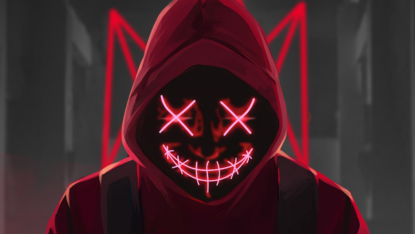 Red Mask Neon Eyes 4k Wallpaper
