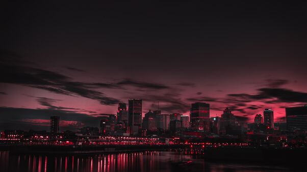 Red Night Panorama Buildings Lights Red Sky 5k Wallpaper