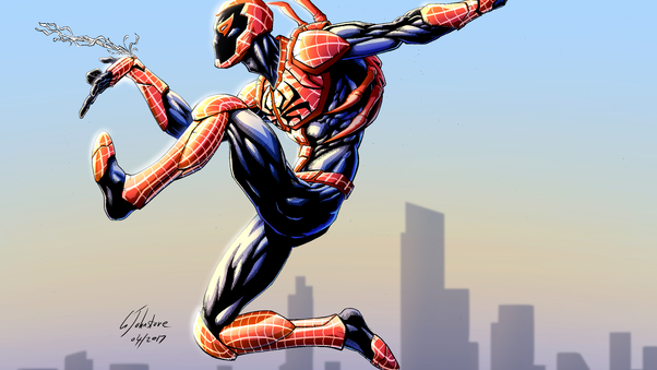 Red Spiderman Bluebeetle Artwork Wallpaper