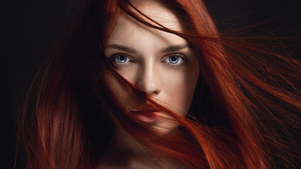 Redhead Girl Hairs On Face 4k 5k Wallpaper