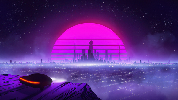 Retro Car To Synthwave City 5k Wallpaper